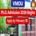 VMOU Ph.D. Admission 2026 Begins; Apply by February 10 @vmou.ac.in